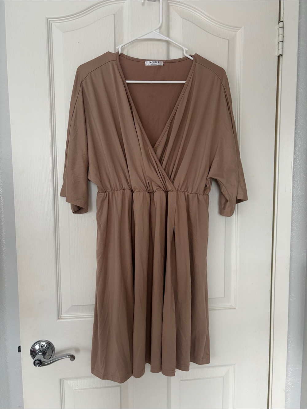 70-Surplice Waist-Defined Dress in Taupe